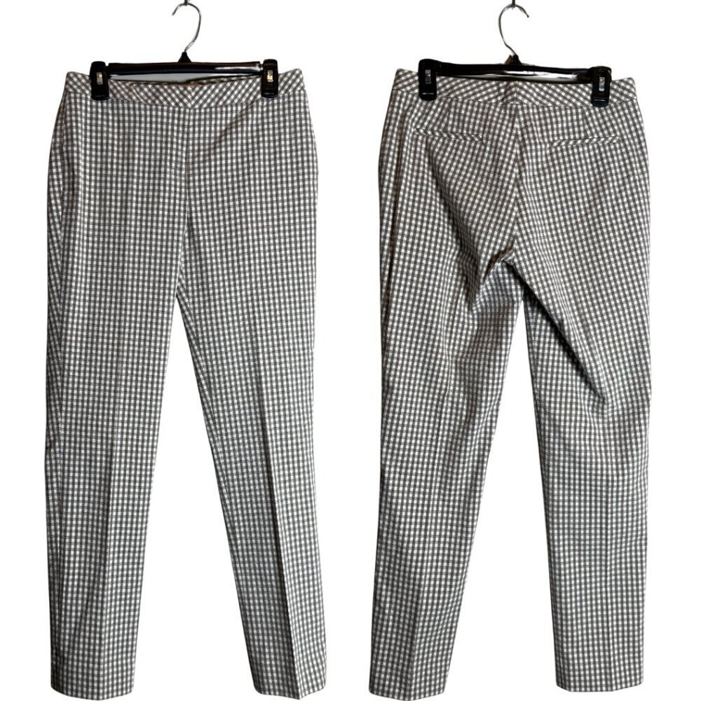 Etcetera Kate Gingham Textured Straight Leg Trouser Pants Women's 4 Brown NWOT